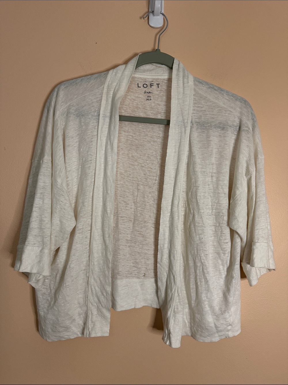LOFT Cream Open-Front Lightweight Cardigan